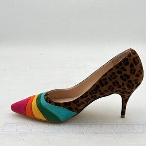 Women Kitten Heels Pumps High Heel Pointed Toe Pump Slip-on Rainbow Shoes